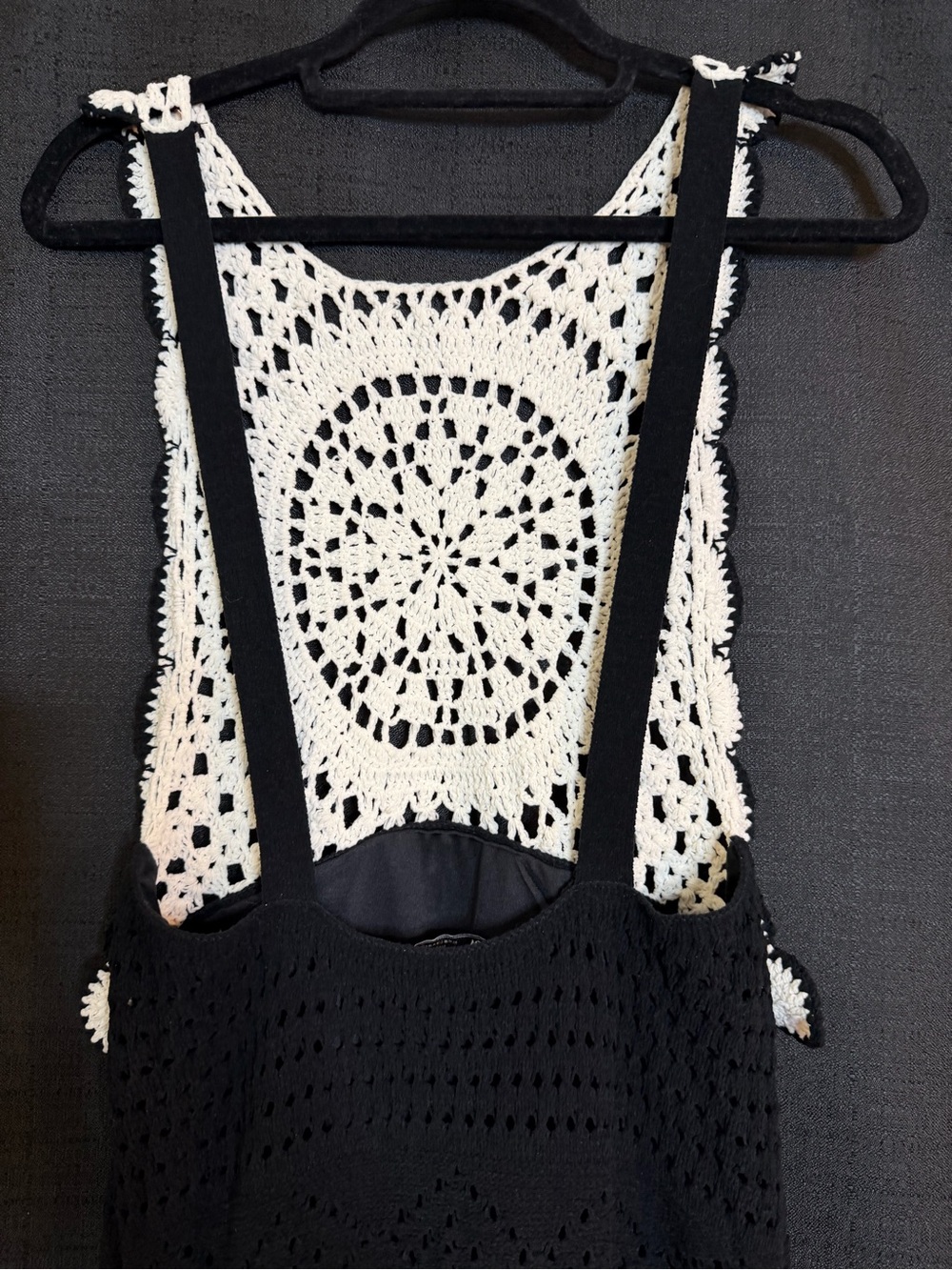 Zara Black Maxi Dress with Cream Crochet Bib - Picture 3 of 5